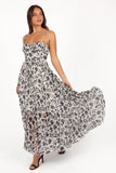 Achanti Pleated Maxi Dress - White Black Floral