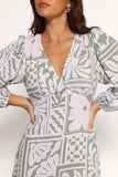 Kolby Long Sleeve Midi Dress - Sage Print