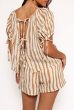 Maggie Two Piece Set - White Tan Stripe