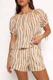 Maggie Two Piece Set - White Tan Stripe