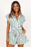 Addie Tie Waist Romper - White/Green